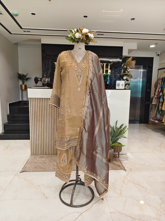 Golden Tissue Kurta Farshi Salwar Set