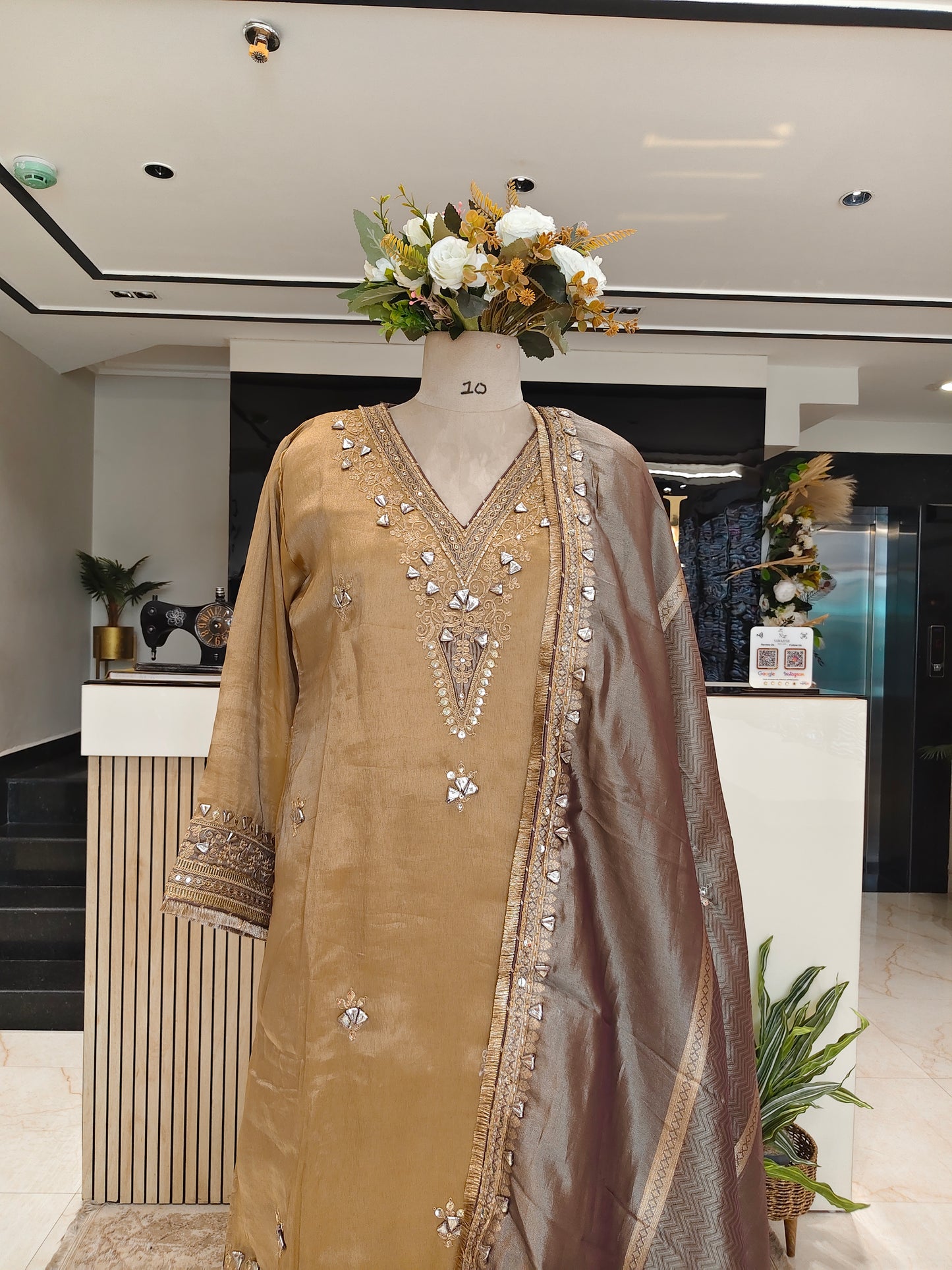 Golden Tissue Kurta Farshi Salwar Set