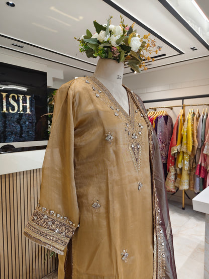 Golden Tissue Kurta Farshi Salwar Set