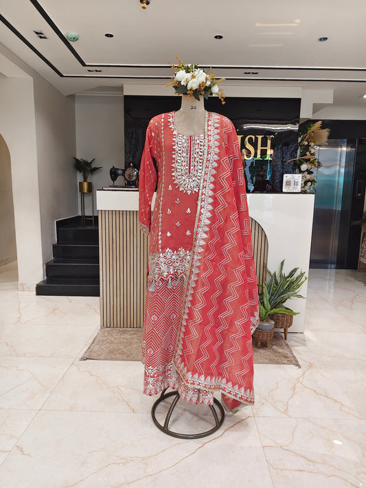 Rust Tissue Sharara Set