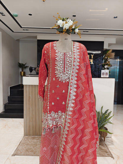 Rust Tissue Sharara Set