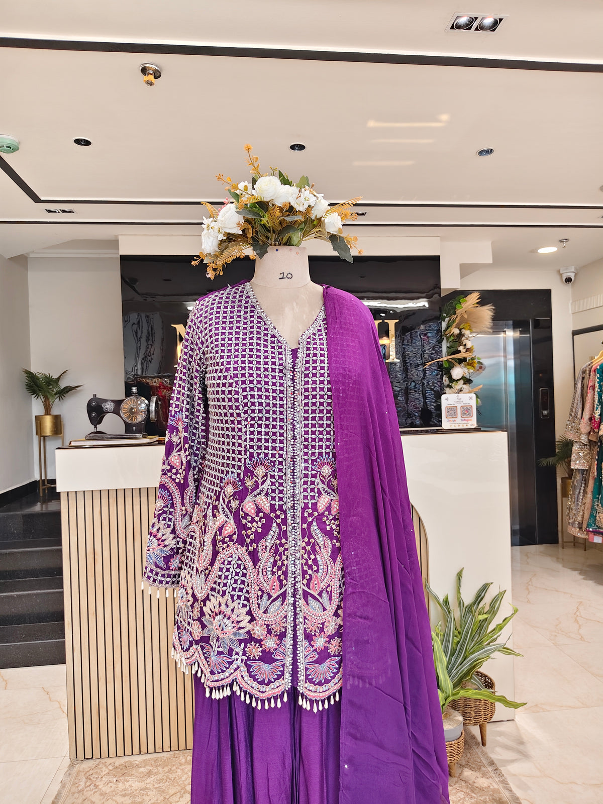 Purple Chinon Kurta Sharara Set