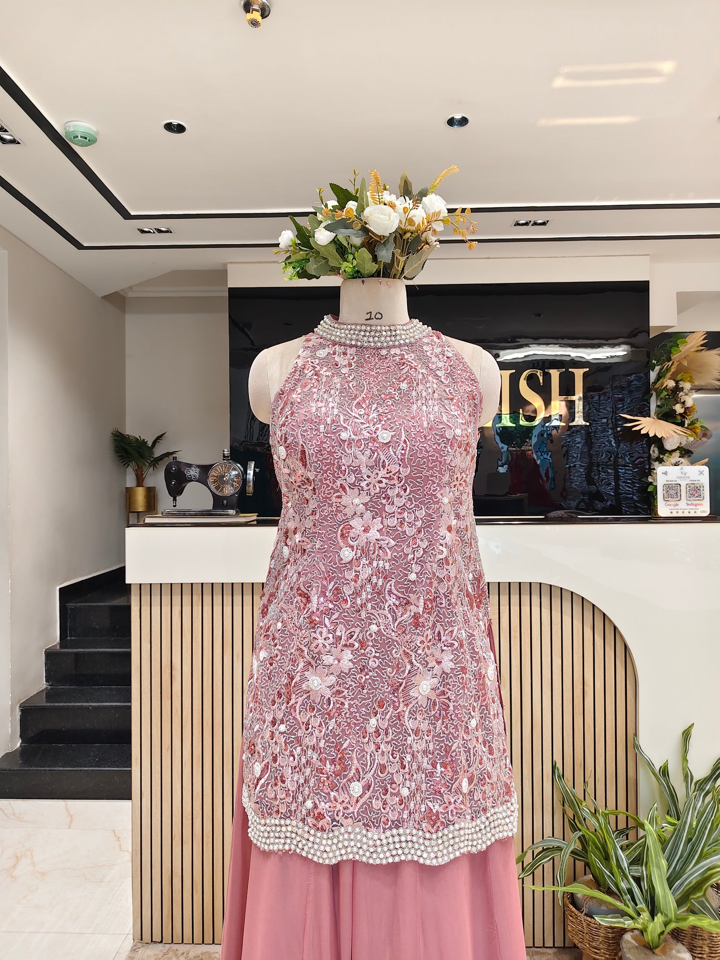 Onion Pink Net Indo-Western Set
