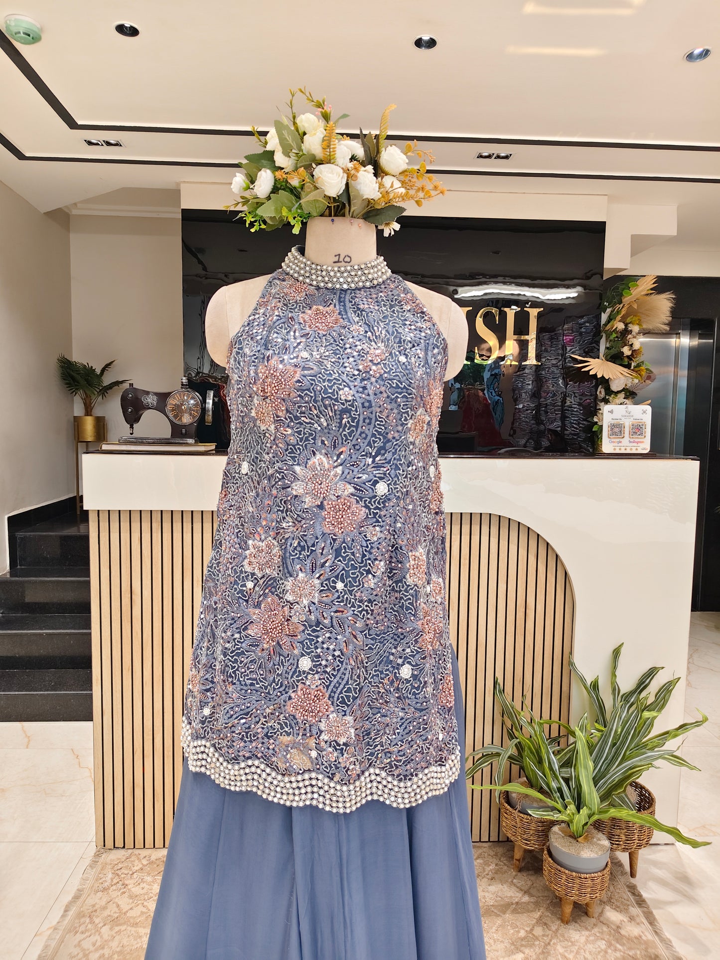 Blue Net Indo-Western Sharara Set