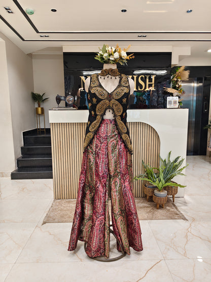 Black Brocade Silk Indo-Western Sharara Set