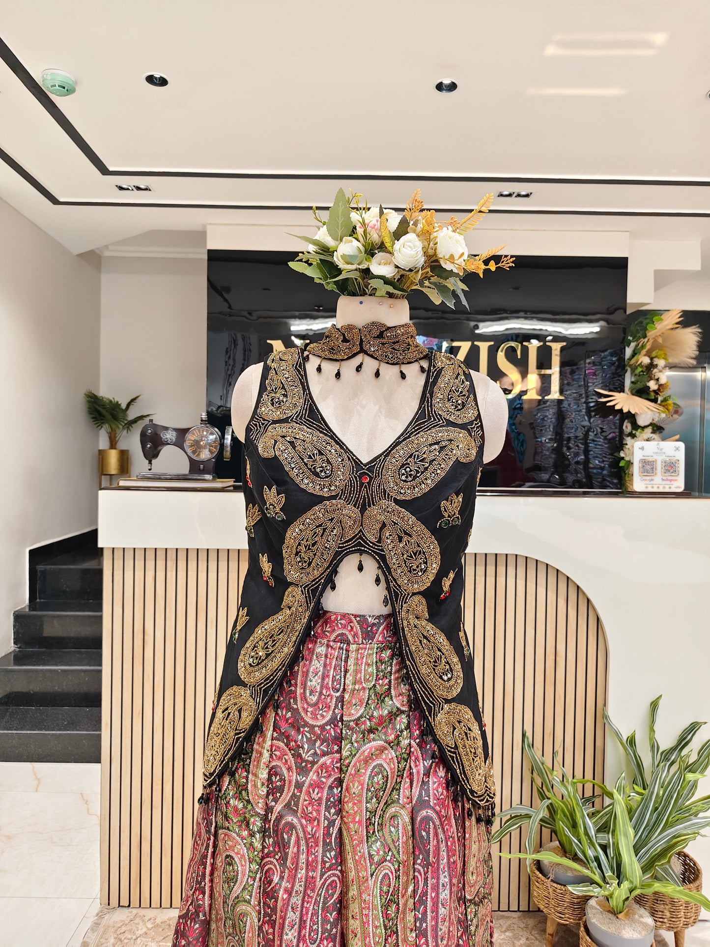 Black Brocade Silk Indo-Western Sharara Set