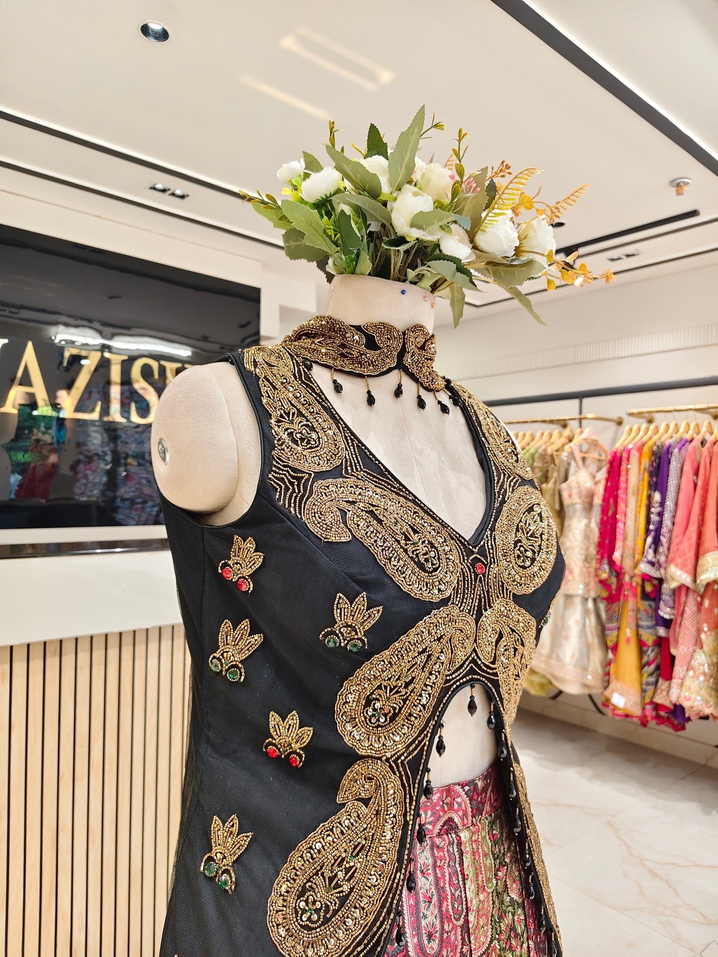 Black Brocade Silk Indo-Western Sharara Set