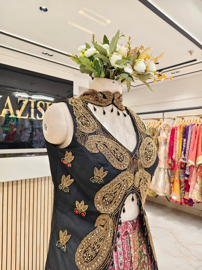 Black Brocade Silk Indo-Western Sharara Set