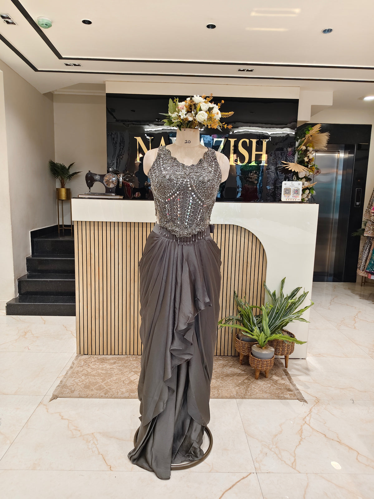 Grey Crepe Indo-Western Set