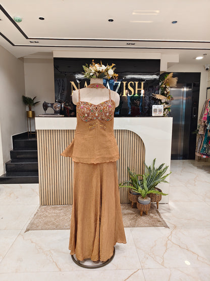 Rust Tissue Indo-Western Sharara Set