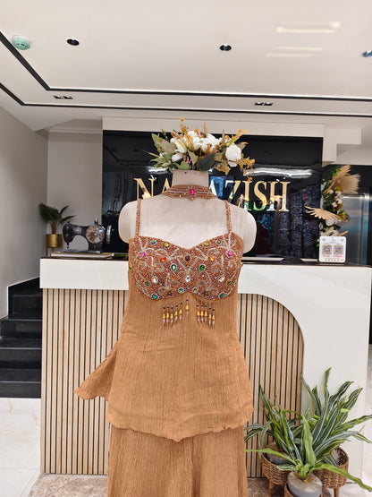 Rust Tissue Indo-Western Sharara Set