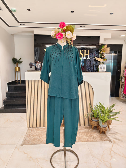 Bottle Green Lycra Co-ord Set