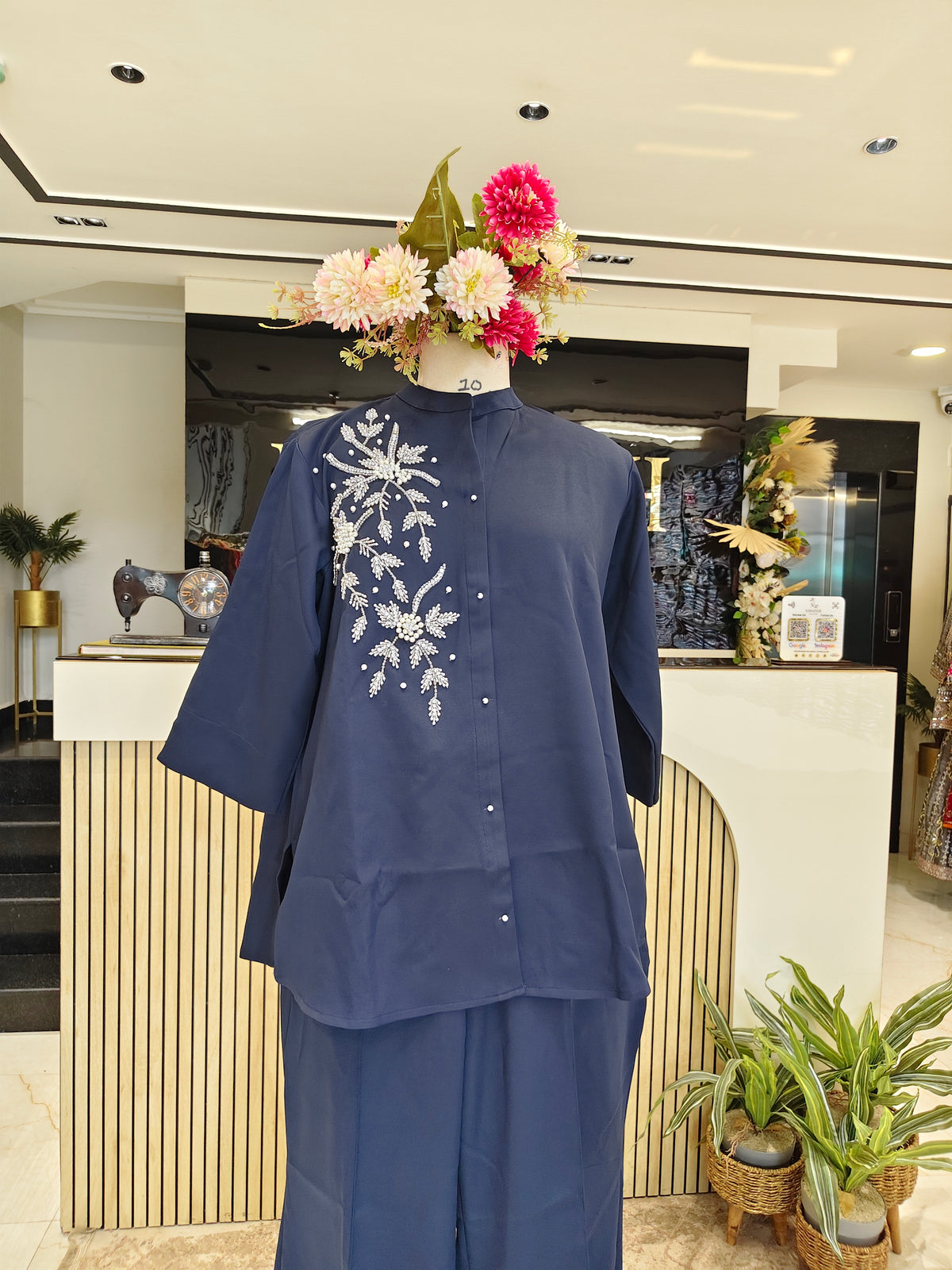 Navy Blue Cotton Lycra Co-ord Set