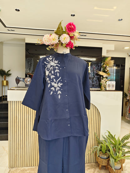 Navy Blue Cotton Lycra Co-ord Set