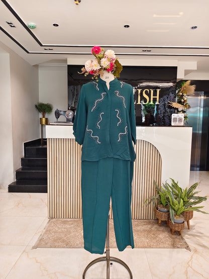Bottle Green Lycra Co-ord Set