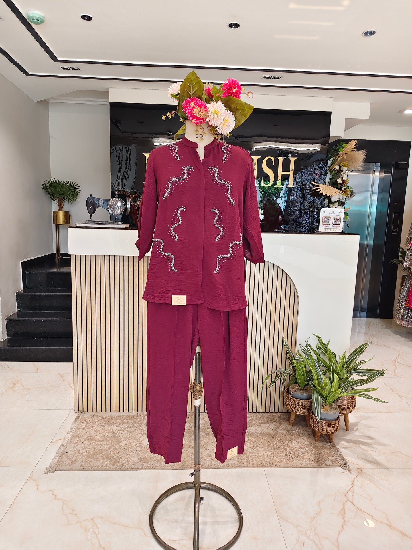 Maroon Lycra Co-ord Set