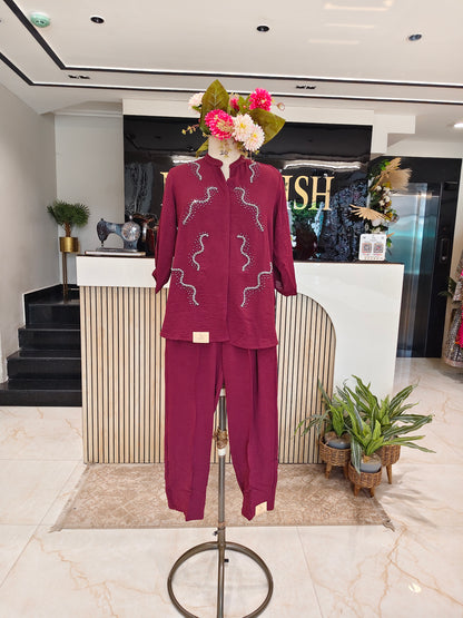 Maroon Lycra Co-ord Set