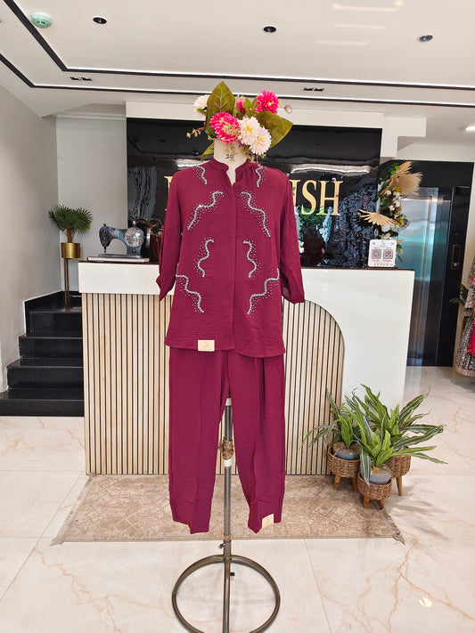 Maroon Lycra Co-ord Set