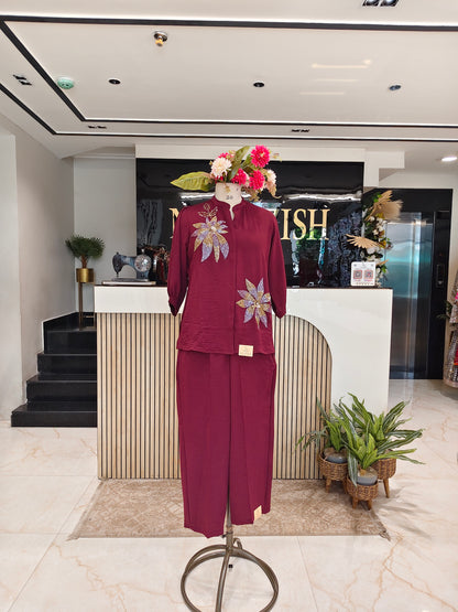 Maroon Lycra Co-ord Set