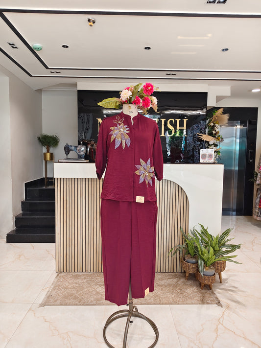 Maroon Lycra Co-ord Set