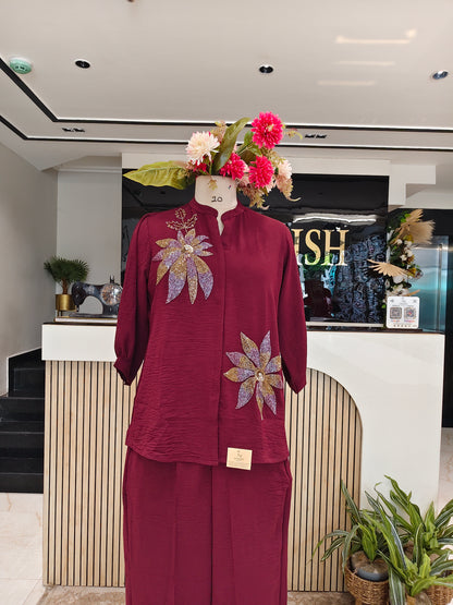 Maroon Lycra Co-ord Set