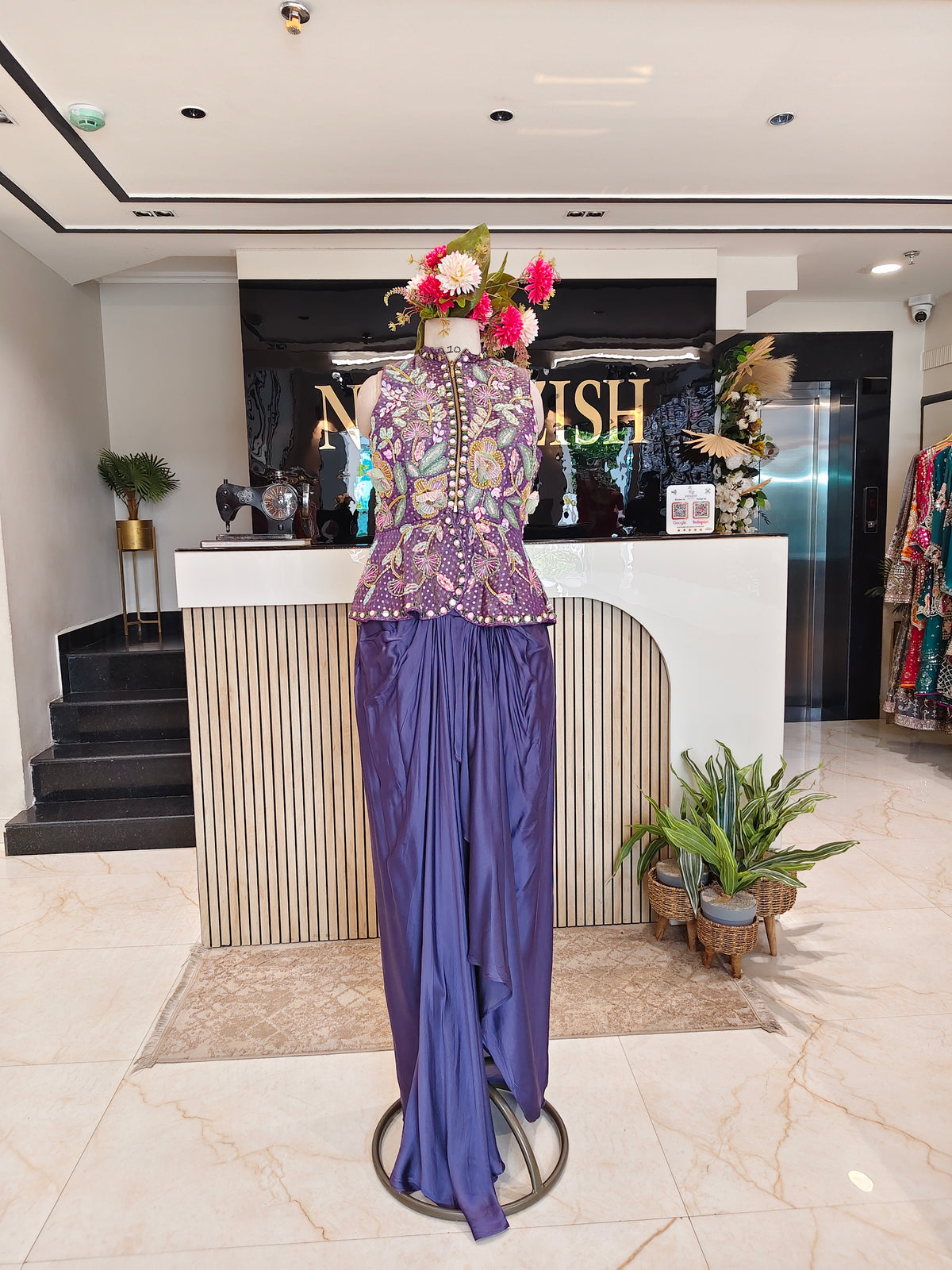 Purple Tissue Indo-Western Set