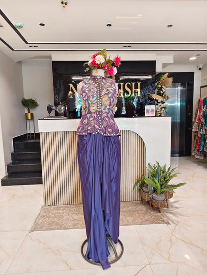 Purple Tissue Indo-Western Set