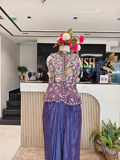 Purple Tissue Indo-Western Set
