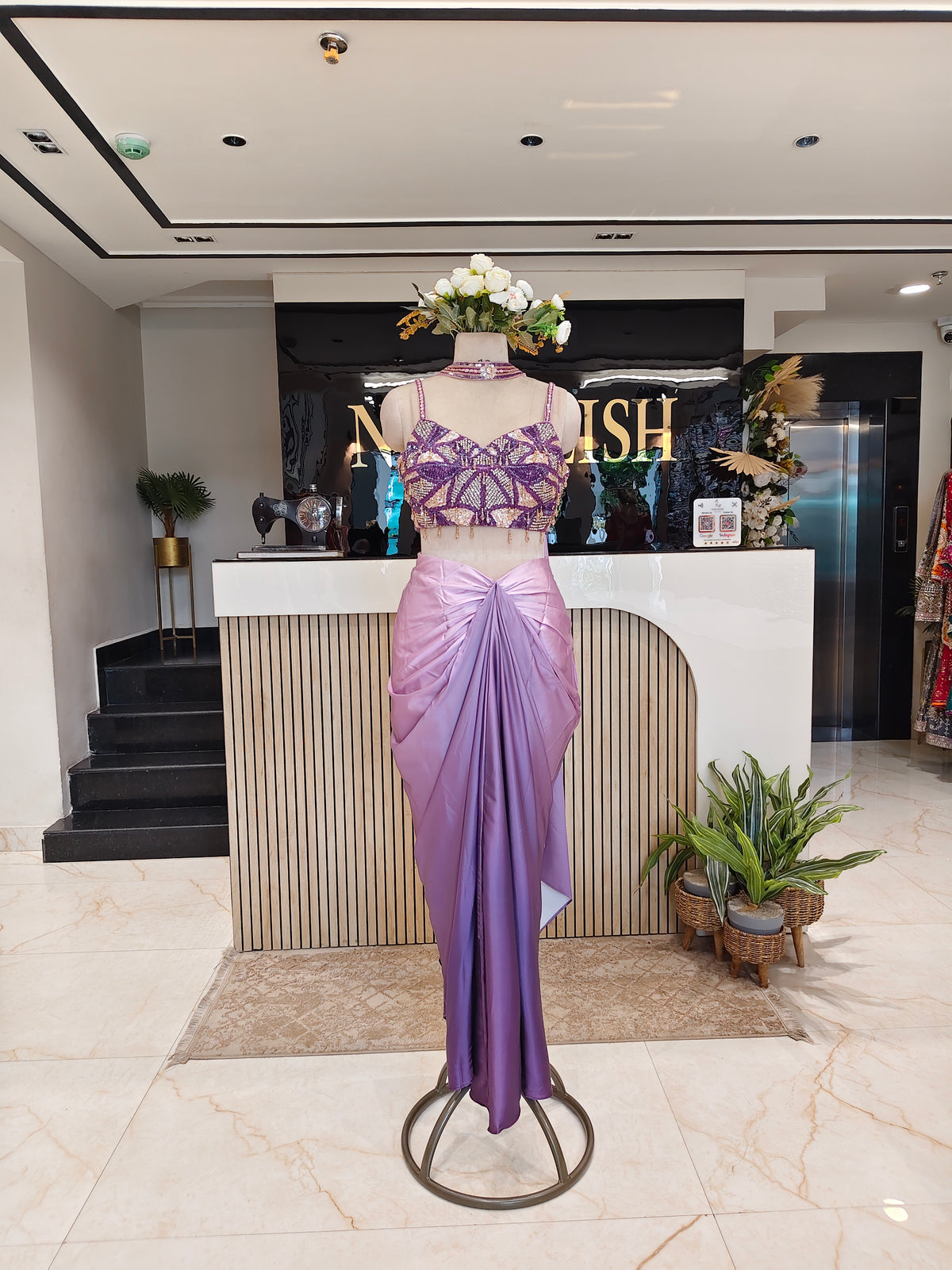 Lavender Ombre Satin Indo-Western Set