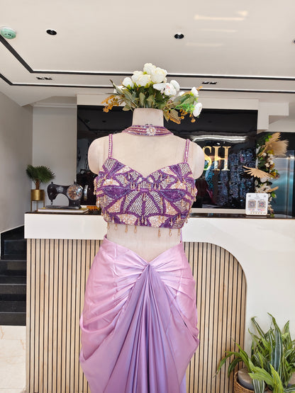 Lavender Ombre Satin Indo-Western Set