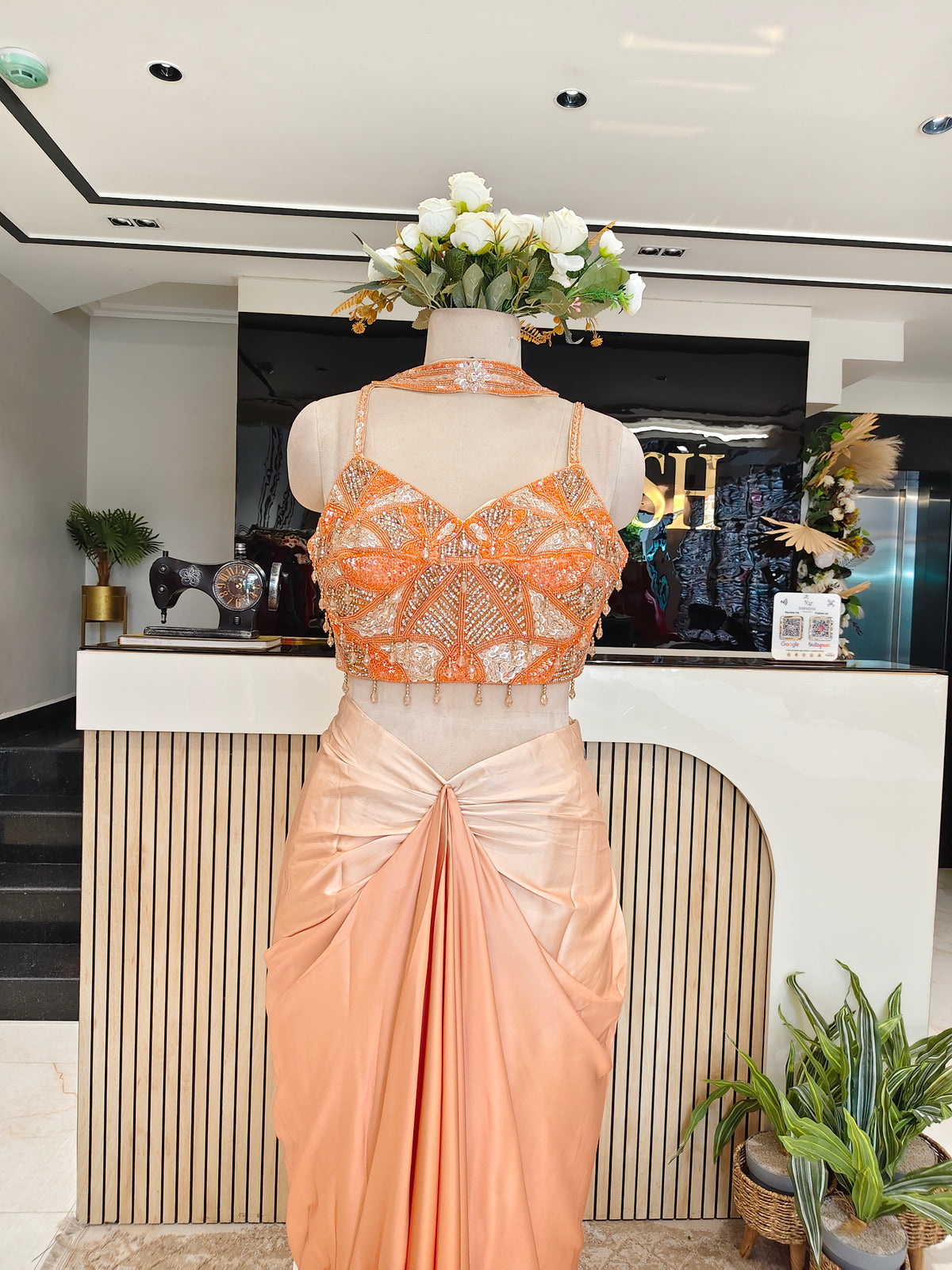 Ombre Orange Satin Indo-Western Set