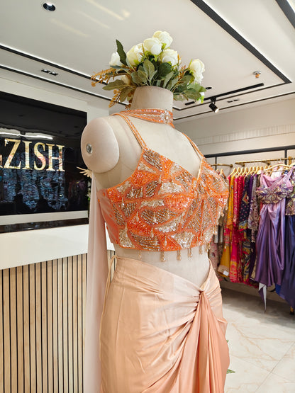 Ombre Orange Satin Indo-Western Set