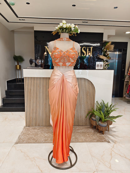 Ombre Orange Satin Indo-Western Set