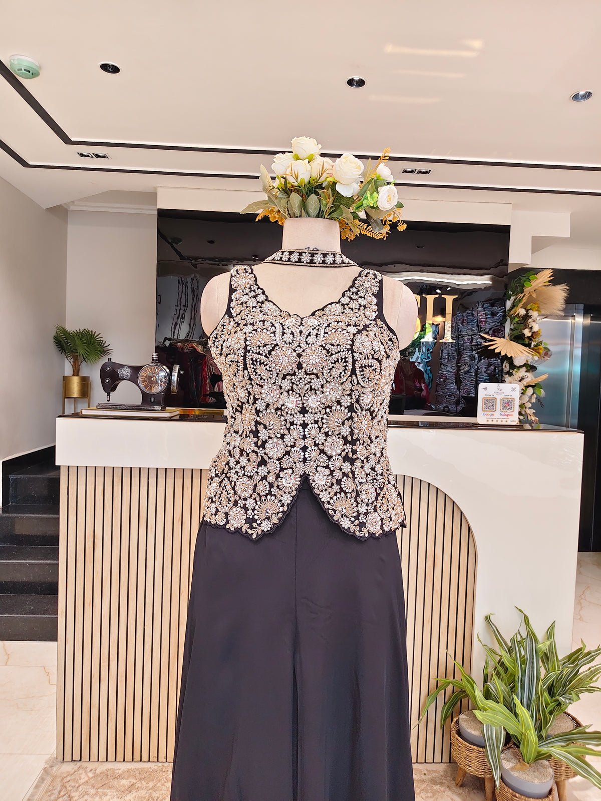 Black Crepe Indo-Western Set
