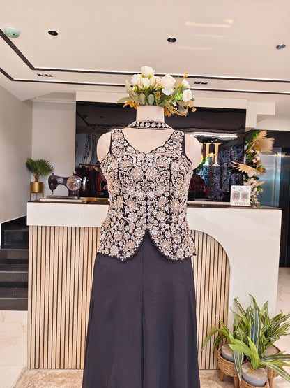 Black Crepe Indo-Western Set
