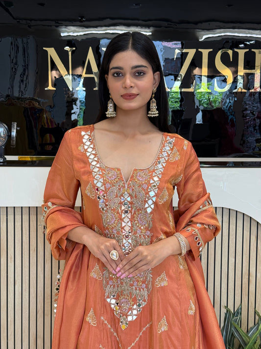 Elegant Tissue Suit with Mirror Work & Zari Work Dupatta