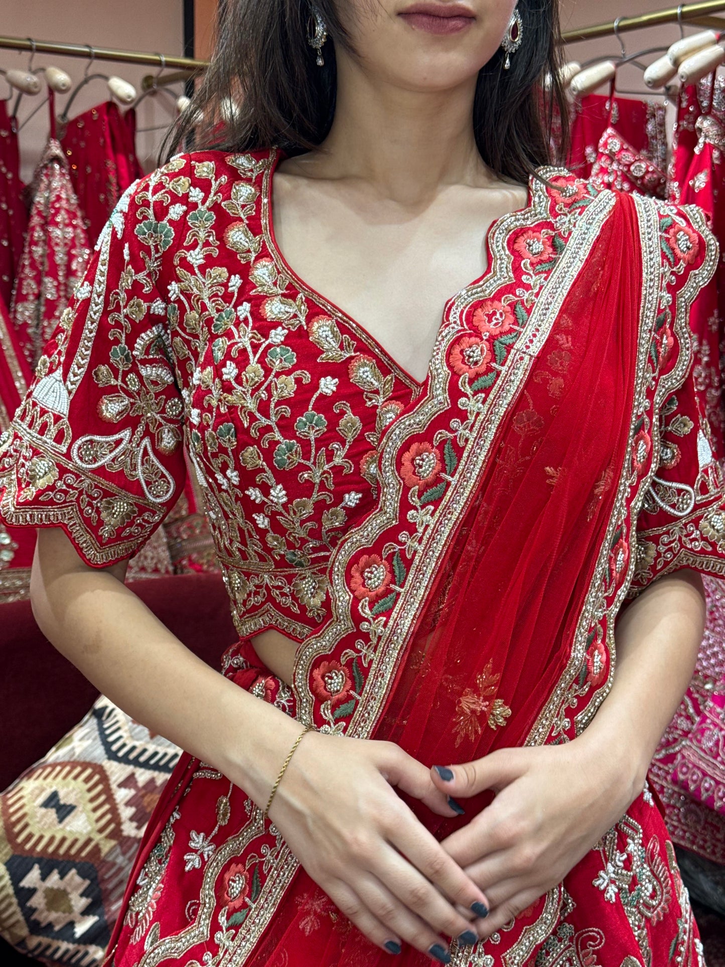 Royal Red Raw Silk Bridal Lehenga with Zari, Dabka & Katdana Work