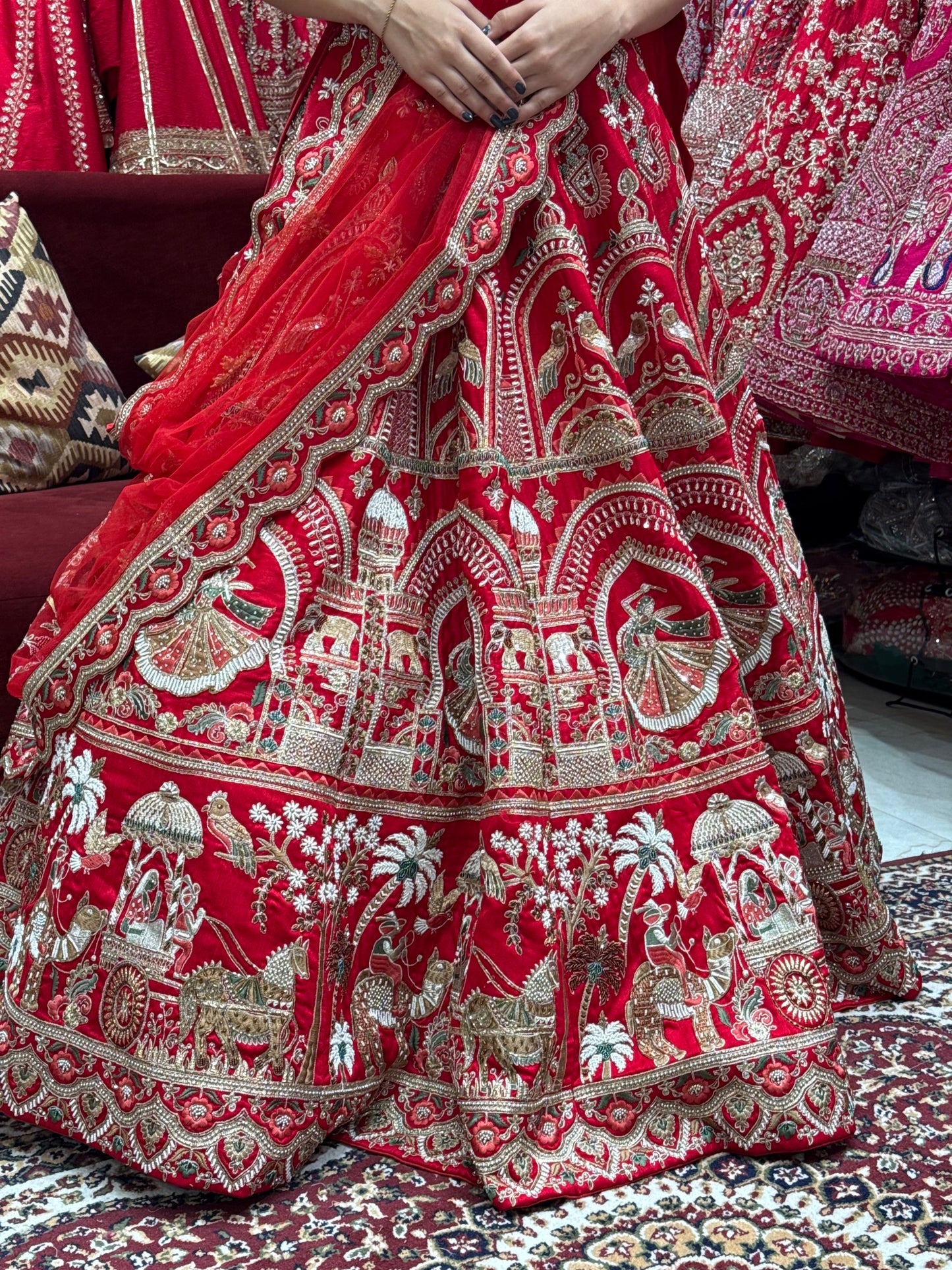 Royal Red Raw Silk Bridal Lehenga with Zari, Dabka & Katdana Work