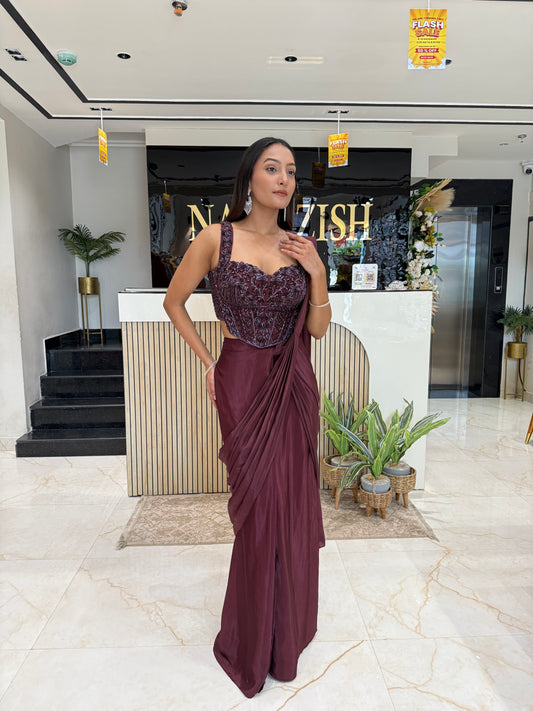 Maroon Drape Saree