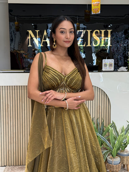 Tredy Olive Crop Top Lehenga