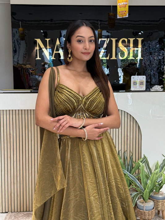 Tredy Olive Crop Top Lehenga