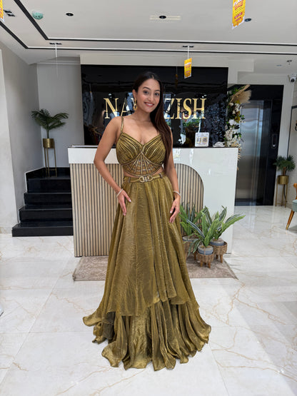Tredy Olive Crop Top Lehenga