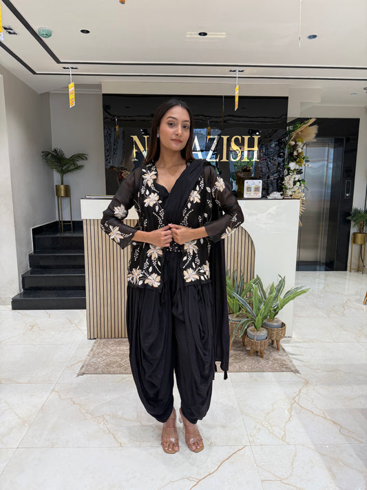 Black Dhoti With Organza Jacket