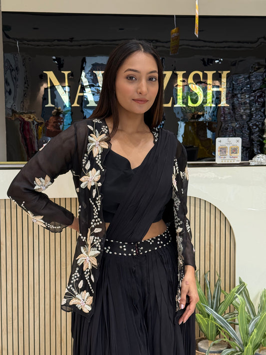 Black Dhoti With Organza Jacket