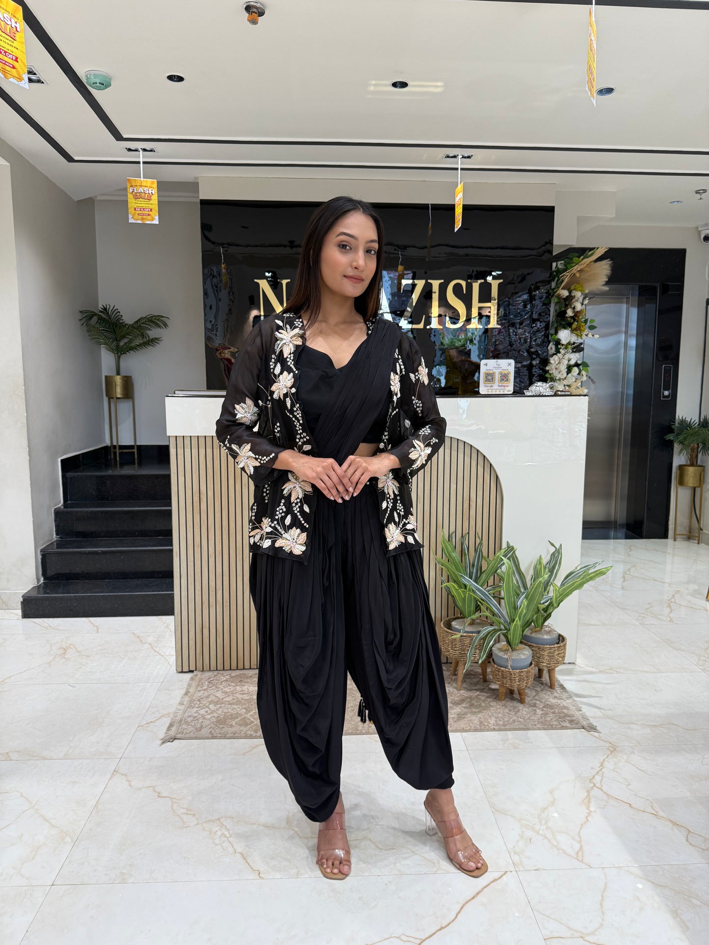 Black Dhoti With Organza Jacket