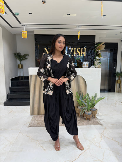 Black Dhoti With Organza Jacket