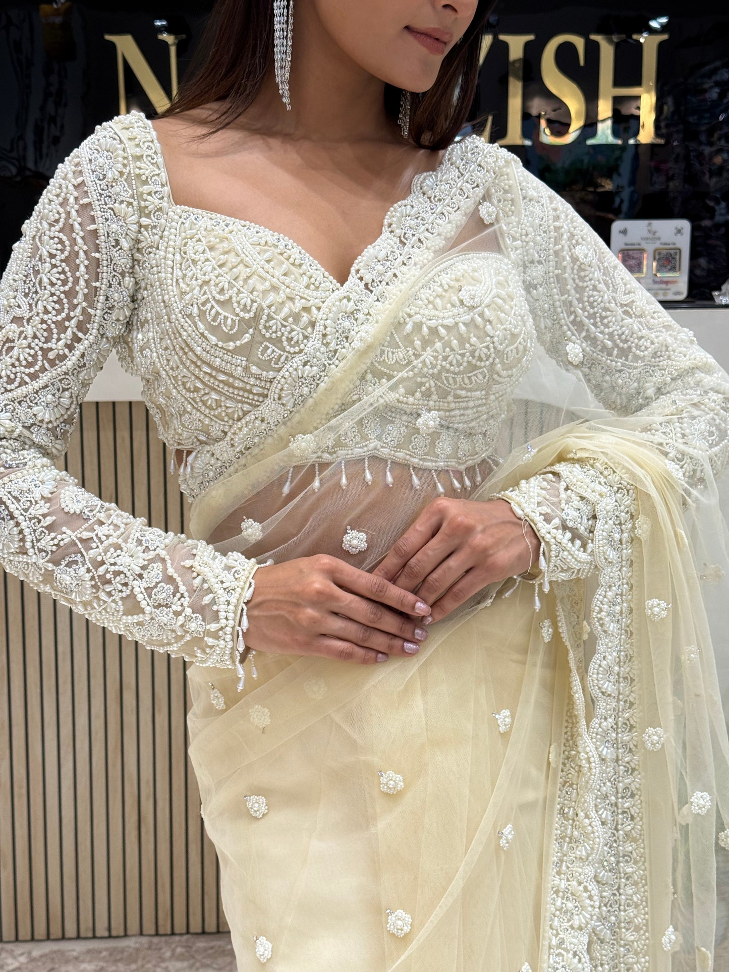 Off_white Saree with Readymade Blouse