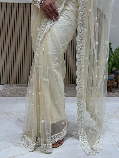Off_white Saree with Readymade Blouse