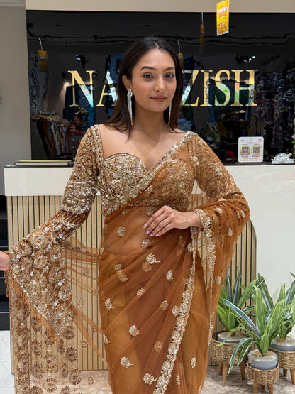 Pure Rust saree with handwork design Blouse
