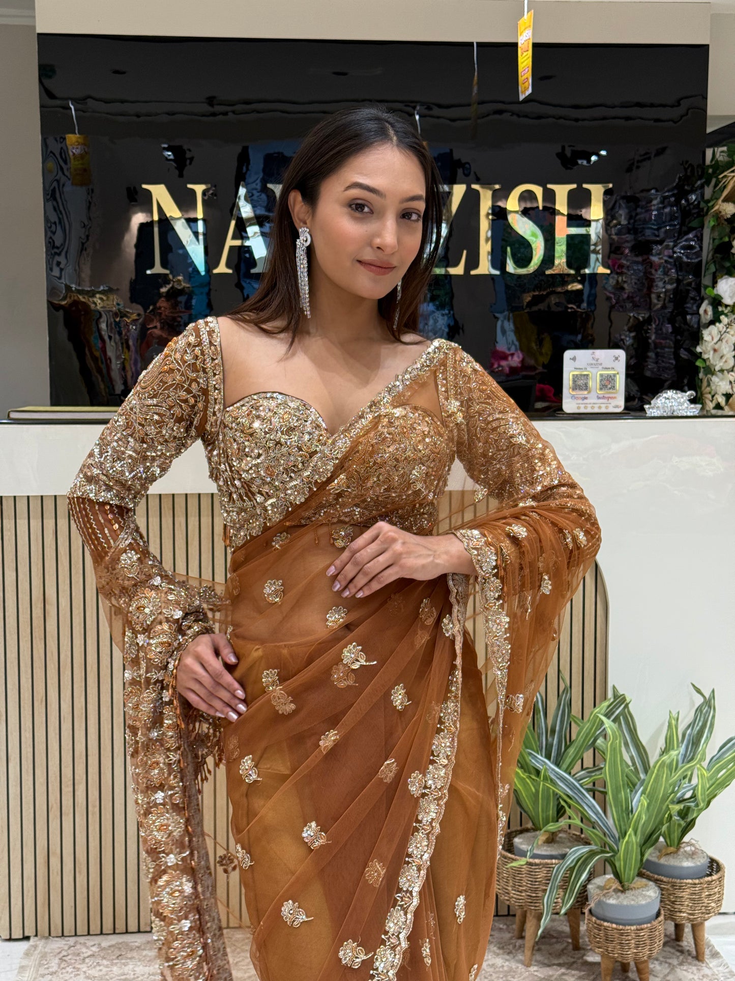 Pure Rust saree with handwork design Blouse